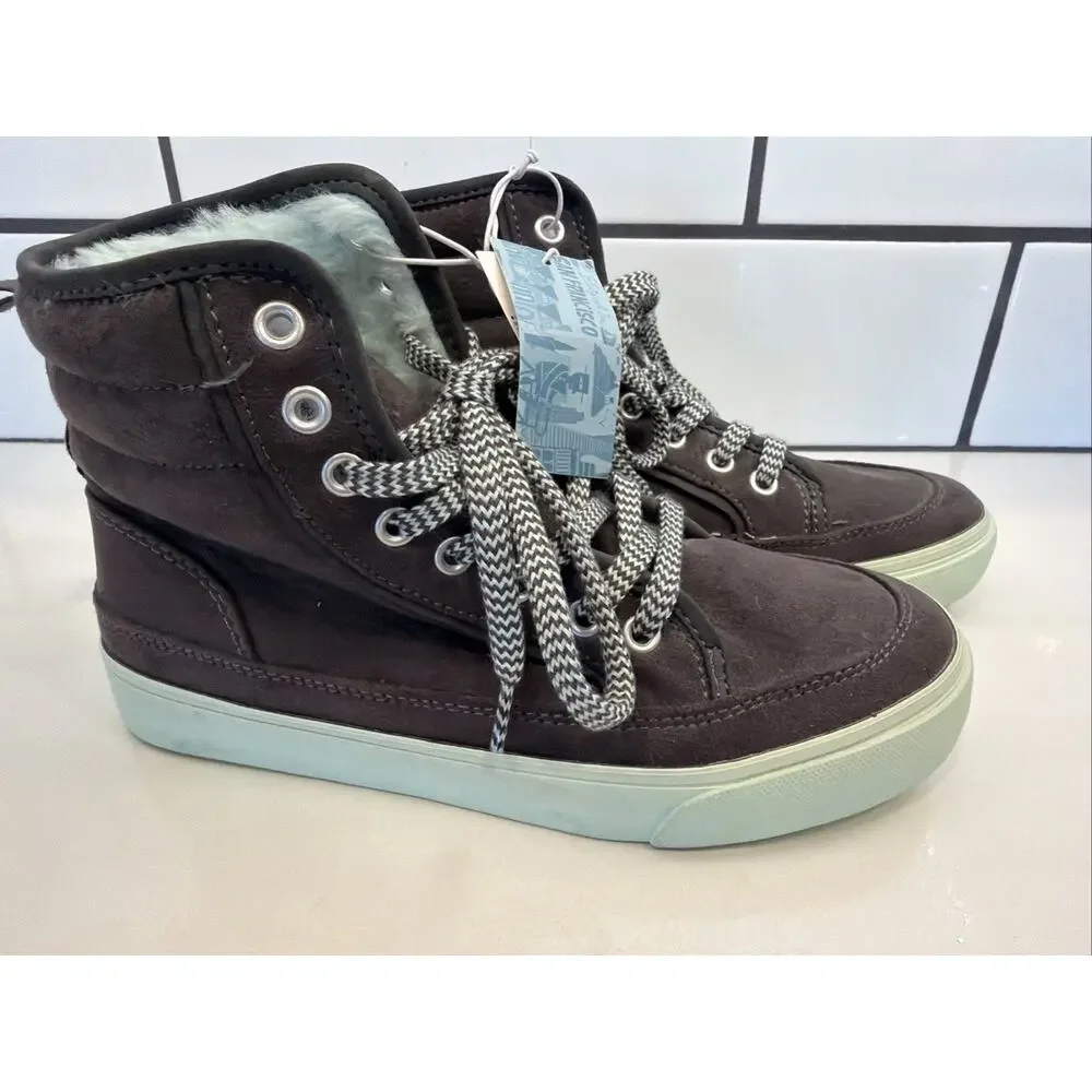 NWT Old Navy Youth Size 2 Sueded‎ Faux-fur Lined High-Top Sneakers Grey Aqua